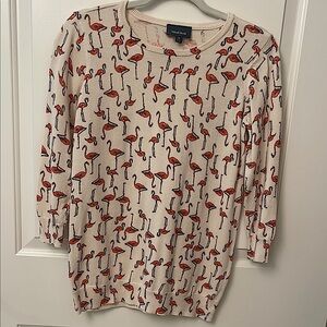 MOD CLOTH Flamingo Print Cream Pullover Sweater, SZ M
